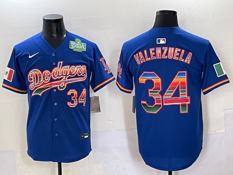 Men 2025 Los Angeles Dodgers #34 Valenzuela Blue Nike MLB Jersey style 6275